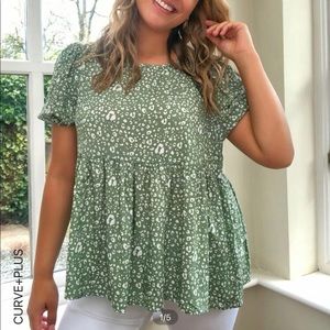SHEIN green and white design peplum top